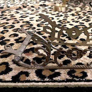 ANTIQUE BRASS REINDEER PULLING SLEIGH CHRISTMAS SCULPTURE